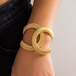 Chunky Gold Cuff Bangle Bracelet Cuban Jewelry Stunning !!